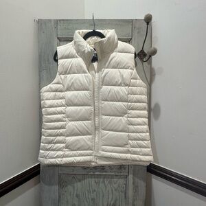 Lands' End Women's Cream Quilted Down Puffer Vest Size L